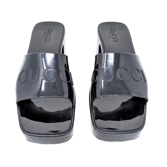 Gucci Black Logo Rubber Slide Platform Sandal Box/Dust Bag Size 37 - Picture 2 of 12